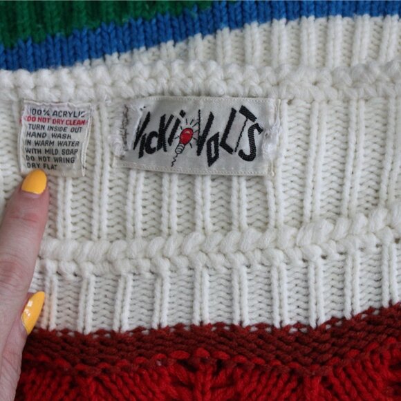 Vintage 70's Rainbow Open Knit Sweater - Picture 3 of 4